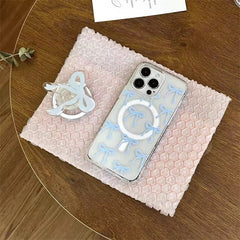 Cute Bow Magsafe Pink Blue iPhone Transparent Soft Only Case