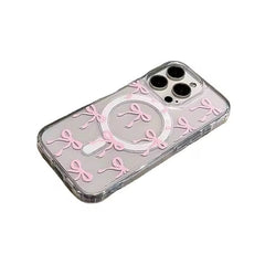 Cute Bow Magsafe Pink Blue iPhone Transparent Soft Only Case