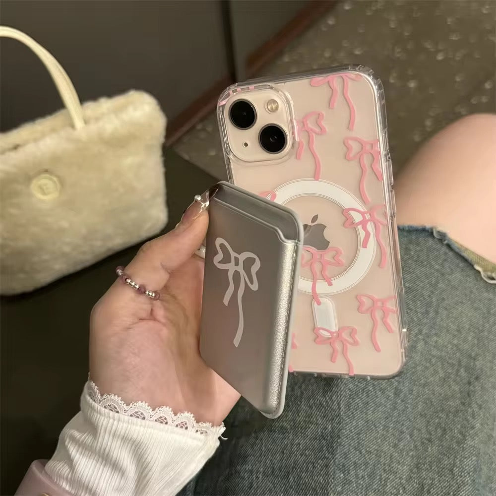 Cute Bow Magsafe Pink Blue iPhone Transparent Soft Only Case