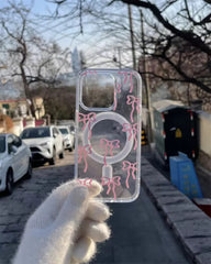 Cute Bow Magsafe Pink Blue iPhone Transparent Soft Only Case