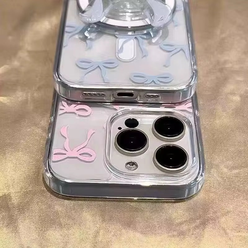 Cute Bow Magsafe Pink Blue iPhone Transparent Soft Only Case