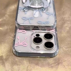 Cute Bow Magsafe Pink Blue iPhone Transparent Soft Only Case