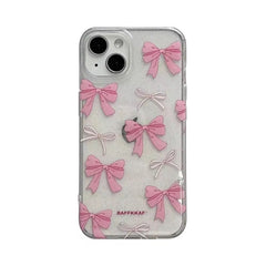 Aesthetic Cute Pink Bow Glitter Bling Transparent iPhone Hybrid Case