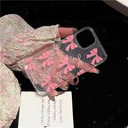 Protective Apple iPhone Back Cover - Aesthetic Cute Pink Bow Glitter Bling Transparent iPhone Hybrid Case - Style 3