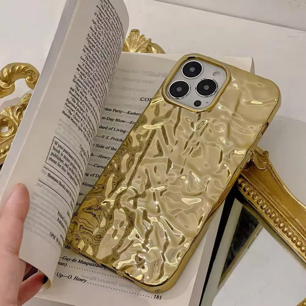 Protective Apple iPhone Back Cover - Wrinkle Golden Textured Glossy iPhone Soft Silicone Case