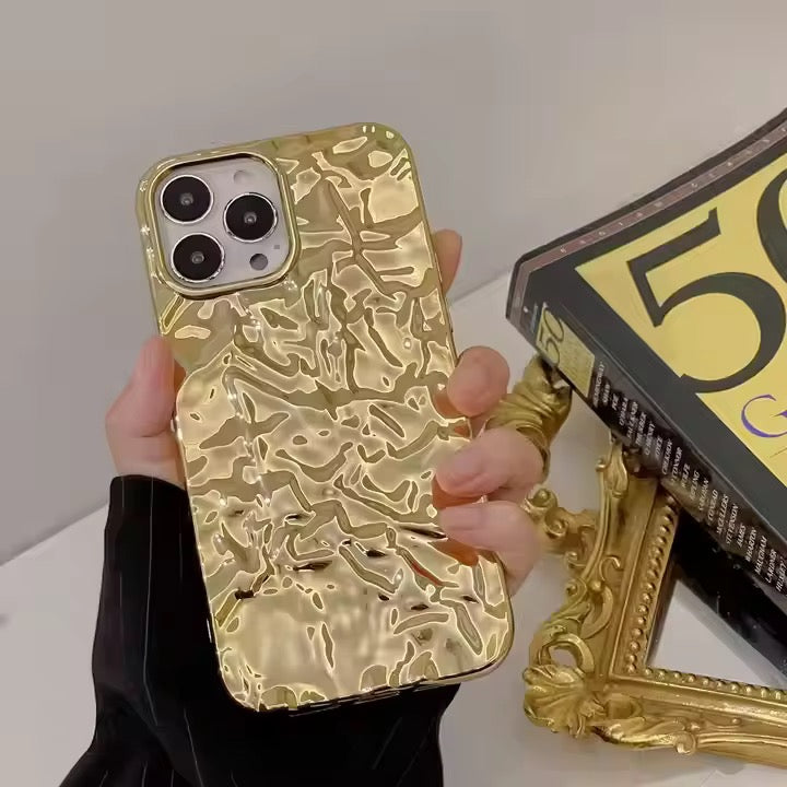 Protective Apple iPhone Back Cover - Wrinkle Golden Textured Glossy iPhone Soft Silicone Case - Style 4