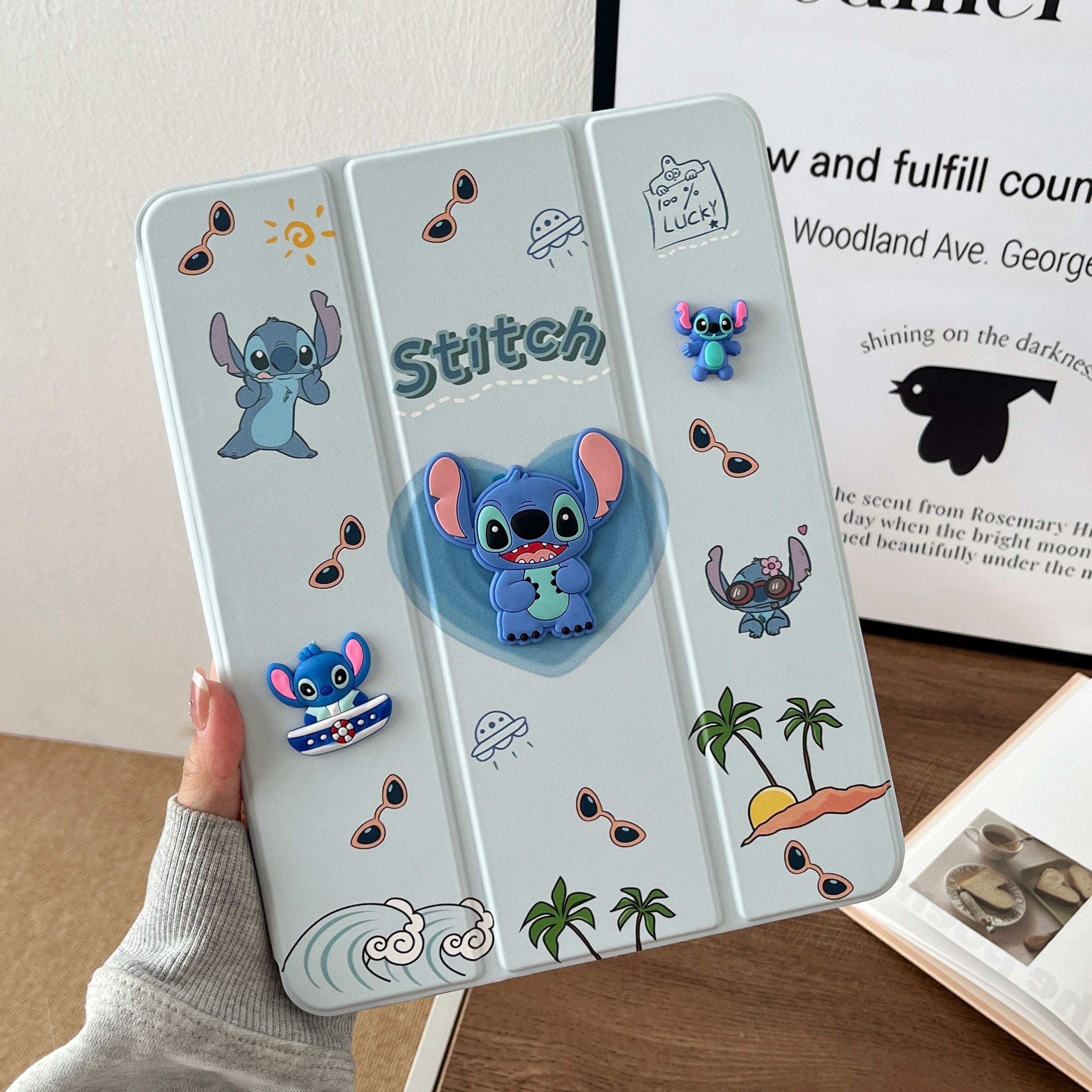 Stitch PU Leather Finish  Foldable Flip Case for iPad 10.2 (Light Blue)