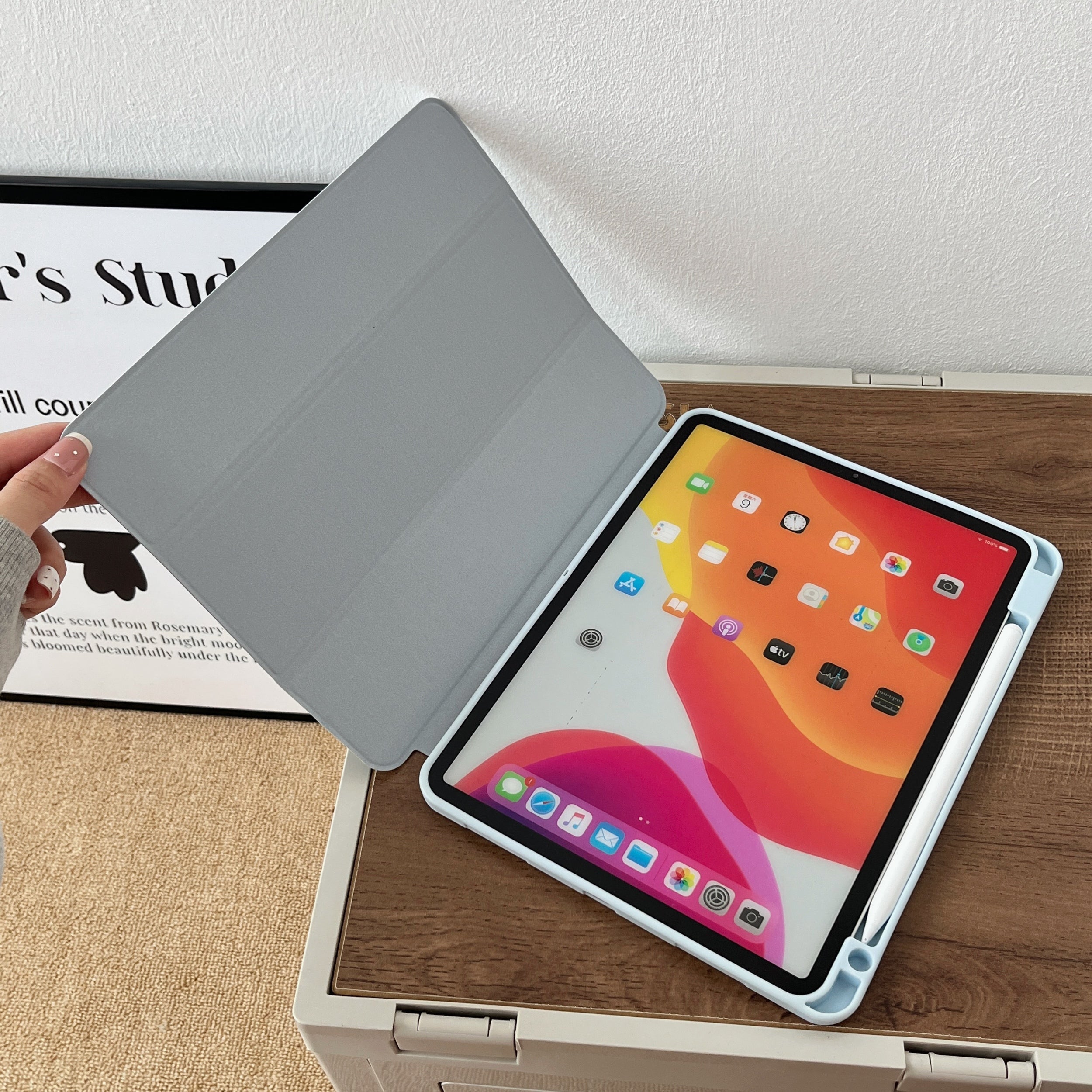 Stitch PU Leather Finish  Foldable Flip Case for iPad 10.9(Air4/5)/ Pro 11 2022/ Air 11 2024(M2)  (Light Blue)