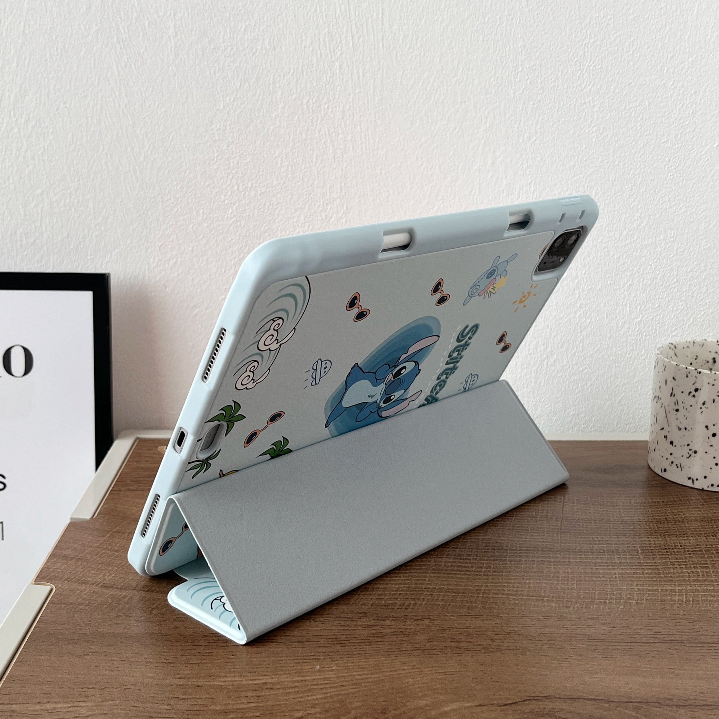 Stitch PU Leather Finish  Foldable Flip Case for iPad 10.9(Air4/5)/ Pro 11 2022/ Air 11 2024(M2)  (Light Blue)