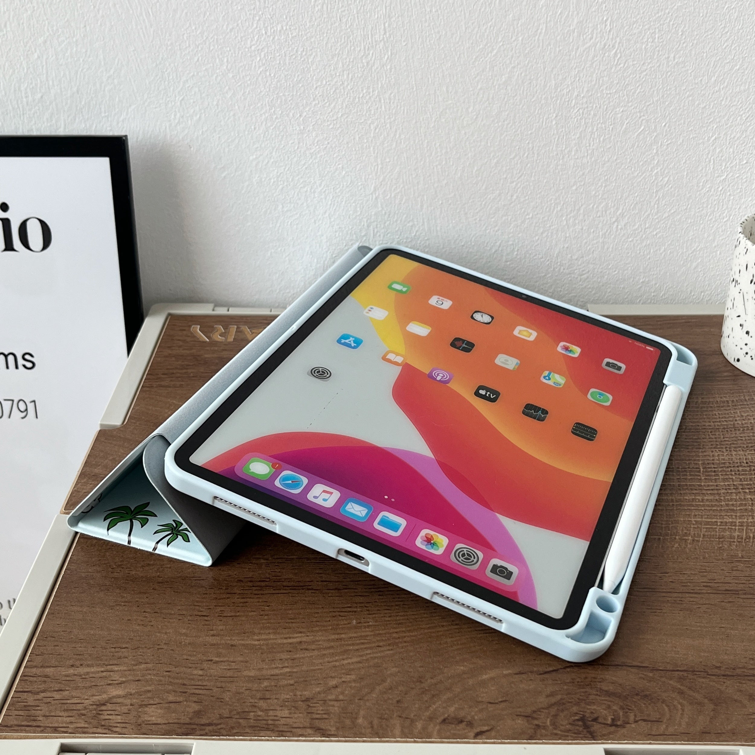 Stitch PU Leather Finish  Foldable Flip Case for iPad 10.9(Air4/5)/ Pro 11 2022/ Air 11 2024(M2)  (Light Blue)