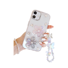 3D Floral Pearl Design Phone Case – Soft TPU with Gloss Finish for iPhone