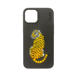 Handmade Stitched Tiger Leather Embroidered Back Case for iPhone