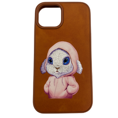 3D Embroidery Leather Back Case Compatible With iPhone Rabbit Cartoon Character