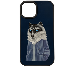 Embroidered White Fox Leather Brown Back Case Compatible with iPhone.
