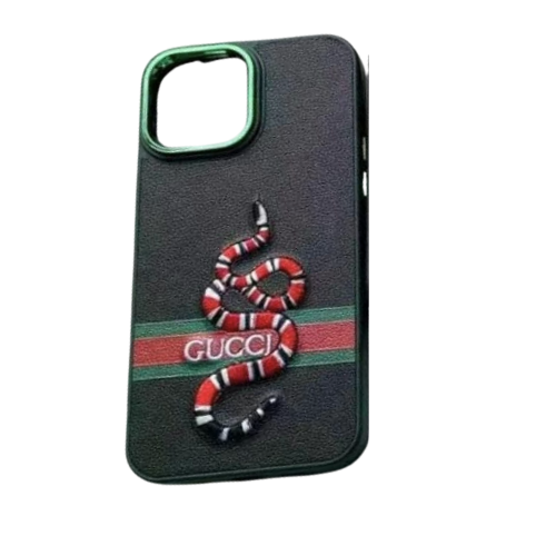 3D Embroidered Animal Print with famous fashion logo Leather Back Case Compatible with iPhone