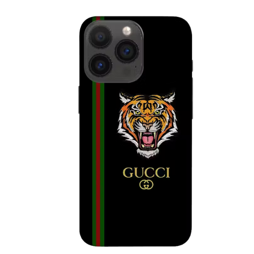 3D Embroidered Animal Print with famous fashion logo Leather Back Case Compatible with iPhone