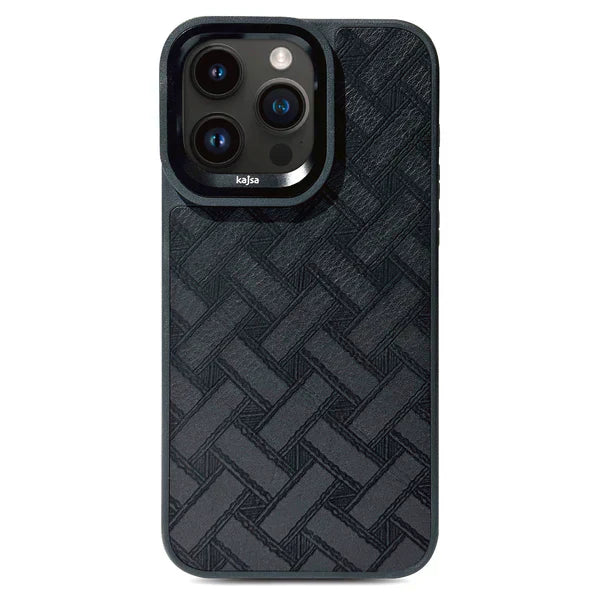 Genuine Leather Dark Series Inlaid PU Leather Texture Back Case for iPhone 15 Pro