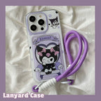 Protective Apple iPhone Back Cover - Kuromi Lanyard Card Holder iPhone Case – Cute Purple Silicone Wallet Cover