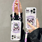 Protective Apple iPhone Back Cover - Kuromi Lanyard Card Holder iPhone Case – Cute Purple Silicone Wallet Cover - Style 3
