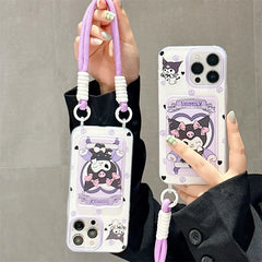 Kuromi Lanyard Card Holder iPhone Case – Cute Purple Silicone Wallet Cover