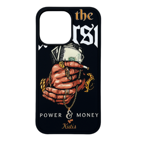 Kutis Power & Money Hand Art Phone Case – Glossy Shockproof Cover for iPhone