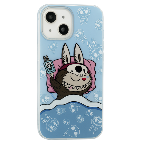 Labubu Sleepy Blue iPhone Case – Monster in Bed | TPU+PC Protective Cover