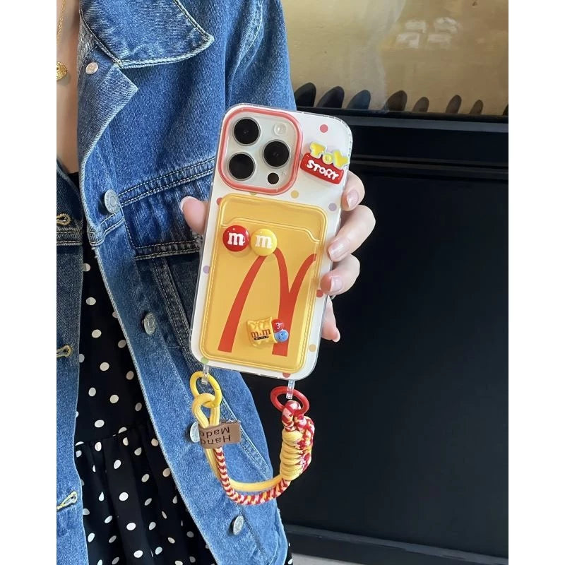 Lanyard Card Pouch Case – McDonald’s Silicone iPhone Case (Cute Wrist Strap, Shock‑Resistant Wallet Cover)