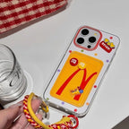 Protective Apple iPhone Back Cover - Lanyard Card Pouch Case – McDonald’s Silicone iPhone Case (Cute Wrist Strap, Shock‑Resistant Wallet Cover)