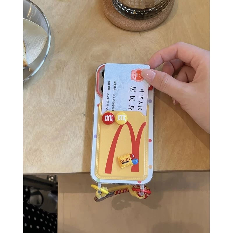 Lanyard Card Pouch Case – McDonald’s Silicone iPhone Case (Cute Wrist Strap, Shock‑Resistant Wallet Cover)