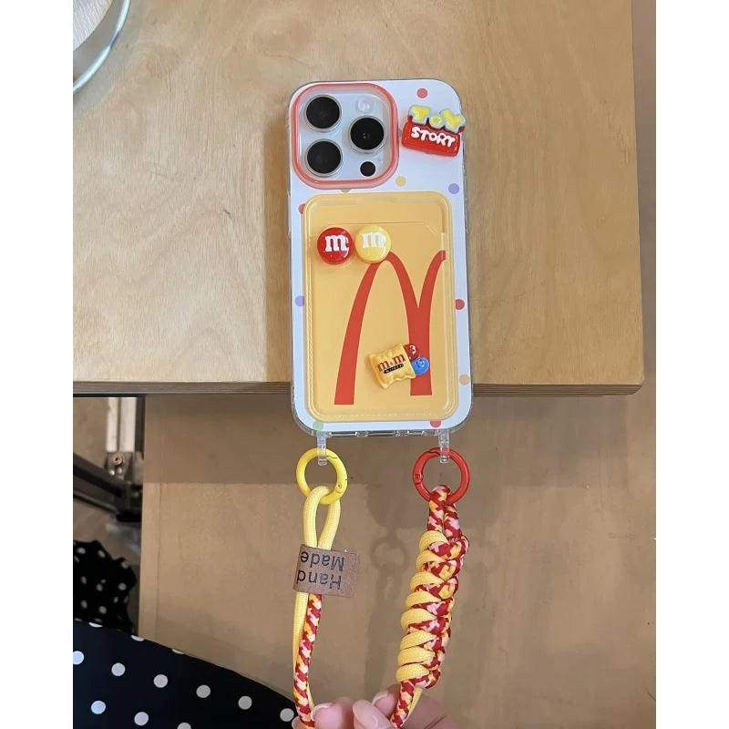 Lanyard Card Pouch Case – McDonald’s Silicone iPhone Case (Cute Wrist Strap, Shock‑Resistant Wallet Cover)