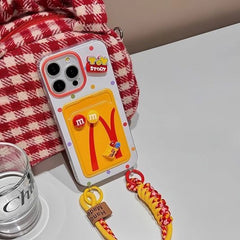 Lanyard Card Pouch Case – McDonald’s Silicone iPhone Case (Cute Wrist Strap, Shock‑Resistant Wallet Cover)