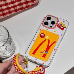 Lanyard Card Pouch Case – McDonald’s Silicone iPhone Case (Cute Wrist Strap, Shock‑Resistant Wallet Cover)