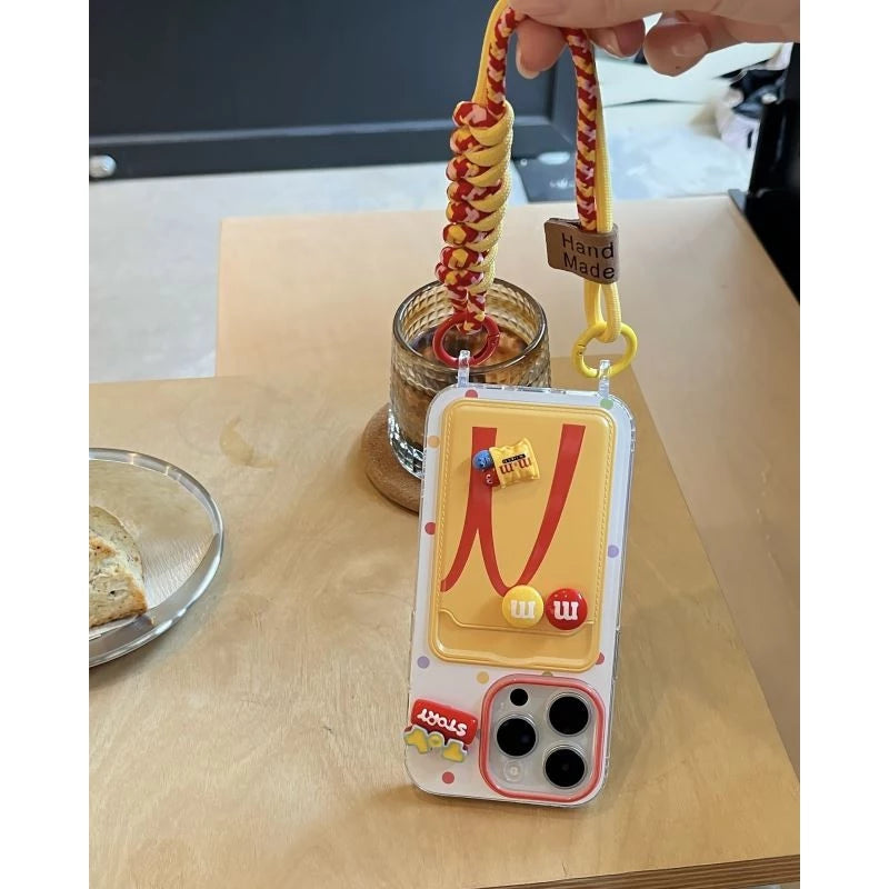 Lanyard Card Pouch Case – McDonald’s Silicone iPhone Case (Cute Wrist Strap, Shock‑Resistant Wallet Cover)