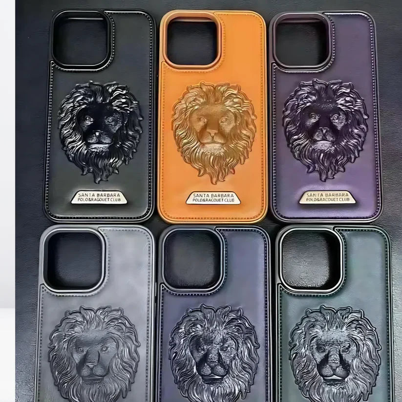 Pure Leather Lion Case with Inside Cloth for iPhone 16