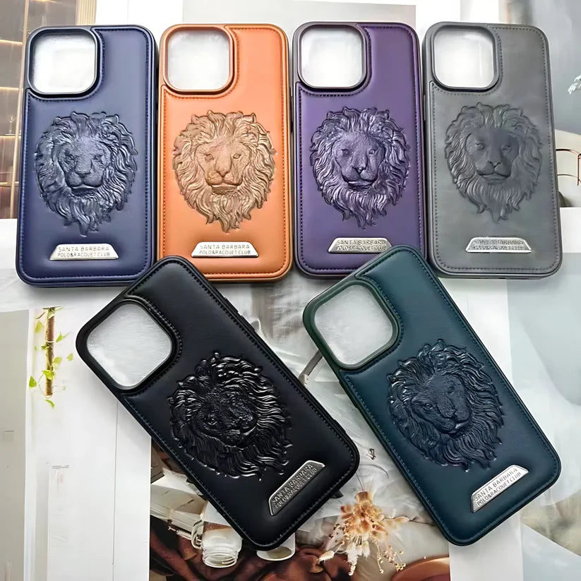 Pure Leather Lion Case with Inside Cloth for iPhone 16