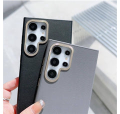 Leather Case  Metal Frame Shockproof Protective Hard Back Cover for Samsung S24 Ultra