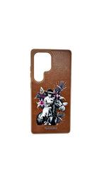 Leather Embroidered Case for Samsung Galaxy S24 Ultra |Brown Mobile Case by CoverMeUp