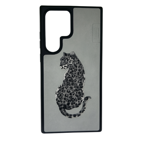 Leopard Embroidered Leather Case for Samsung Galaxy S24 Ultra – Minimalist 3D Stitching Cover