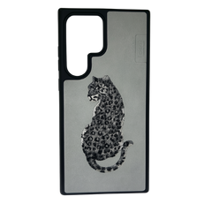 Leopard Embroidered Leather Case for Samsung Galaxy S24 Ultra – Minimalist 3D Stitching Cover