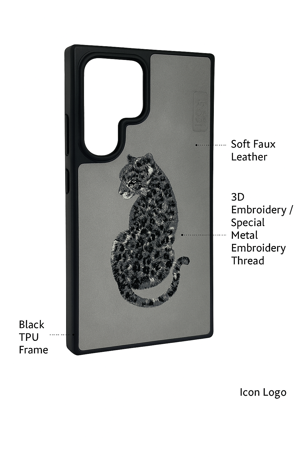 Leopard Embroidered Leather Case for Samsung Galaxy S24 Ultra – Minimalist 3D Stitching Cover