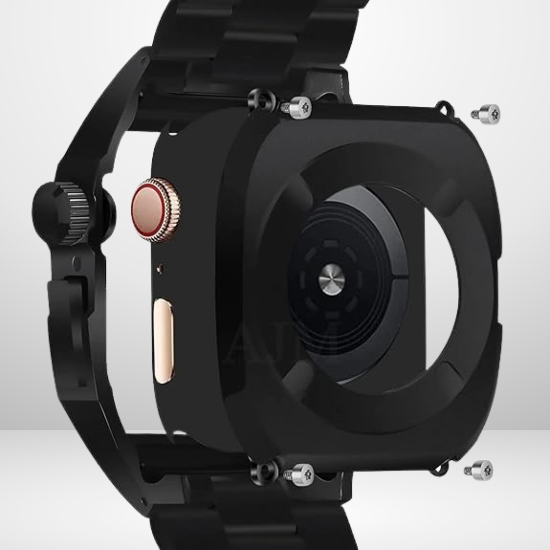 Luxury Retrofit Stainless Steel Kit with silicone Protective case inside for iWatch Black Color 44/45 MM