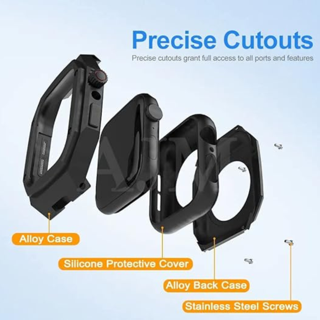 Luxury Retrofit Stainless Steel Kit with silicone Protective case inside for iWatch Black Color 44/45 MM