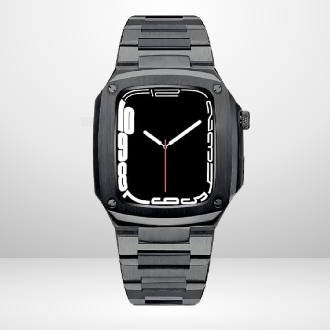 Luxury Retrofit Stainless Steel Kit with silicone Protective case inside for iWatch Black Color 44/45 MM