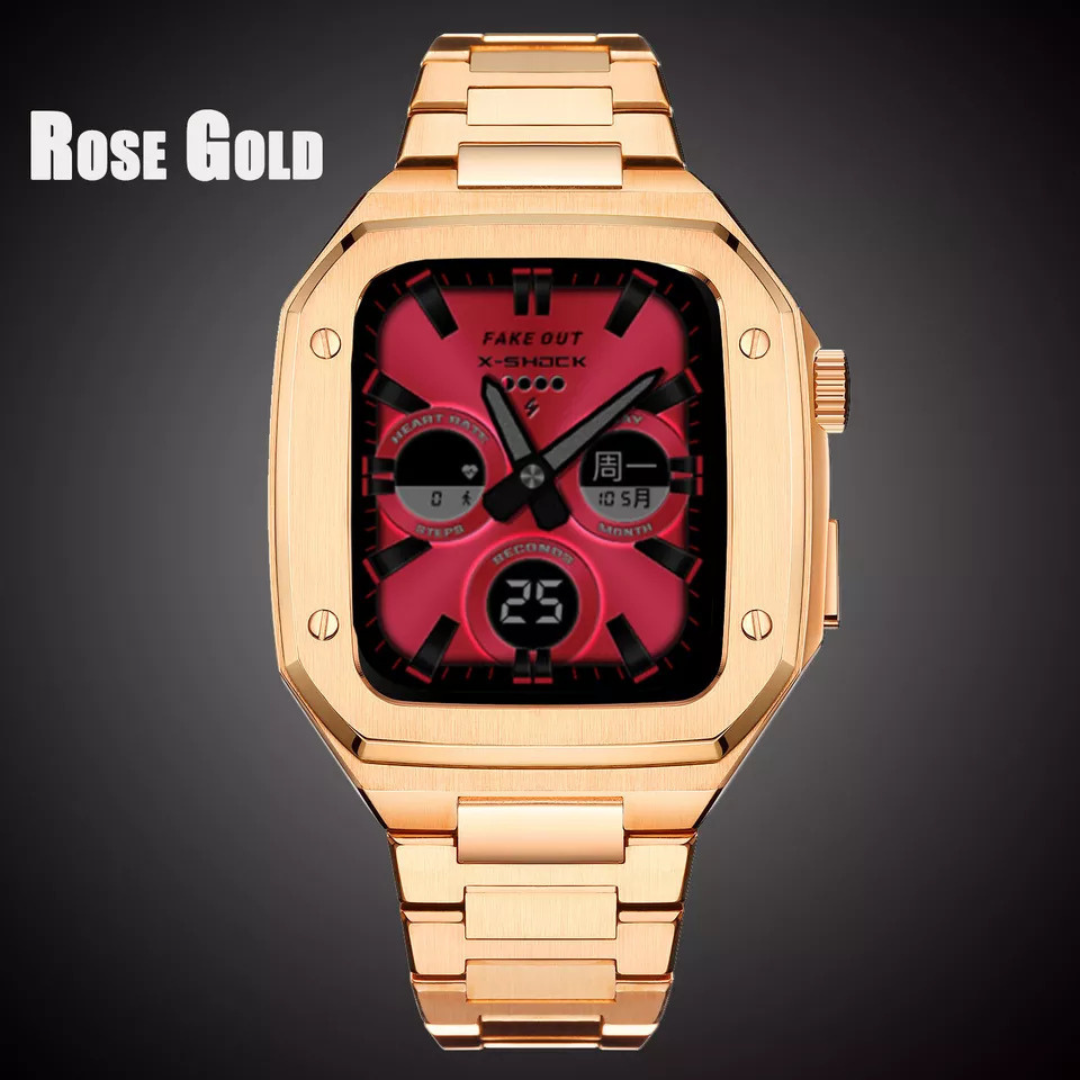 Luxury Retrofit Stainless Steel Kit for iWatch Rose Gold Color 44/45 MM