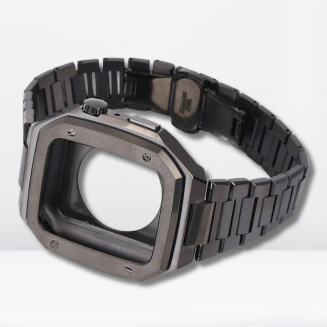 Luxury Stainless Steel Premium Strap and Case for iWatch 44 MM (Black)