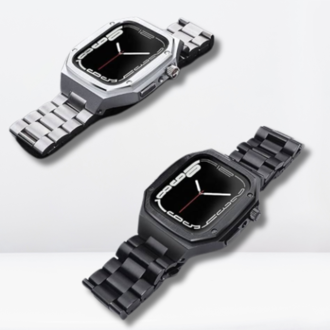 Luxury Stainless Steel Premium Strap and Case for iWatch 44 MM (Black)