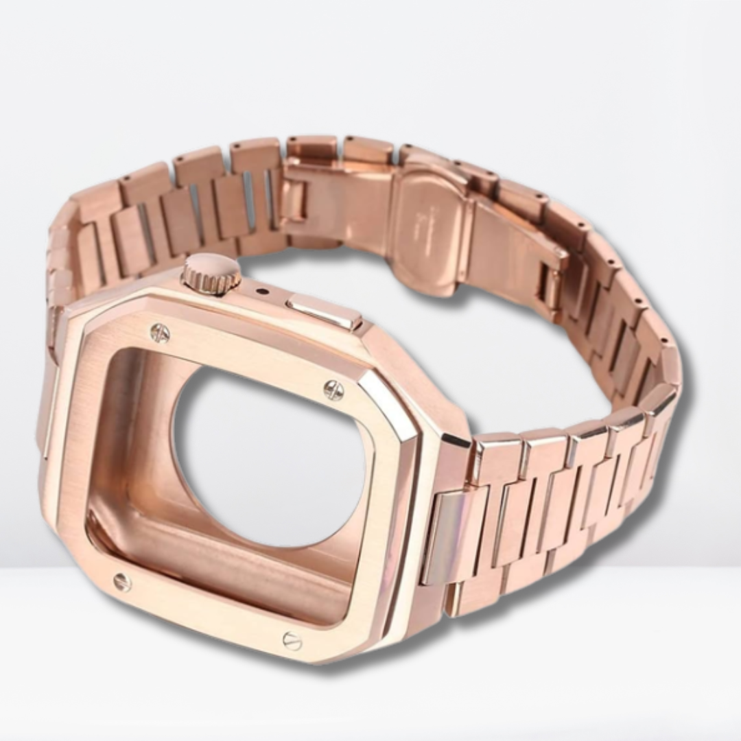 Luxury Stainless Steel Premium Strap and Case for iWatch 44 MM (Rose Gold)