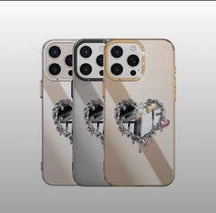 Luxury Heart Mirror iPhone Case with Rhinestone Accents – Shockproof & Stylish