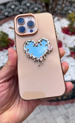Luxury Heart Mirror iPhone Case with Rhinestone Accents – Shockproof & Stylish
