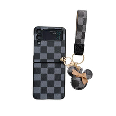 Luxury Leather Texture Flip 4 Case with Keychain – Stylish Protection for Samsung Galaxy Z Flip 4